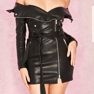 House Of CB Madeleine Black Leather Coat Dress